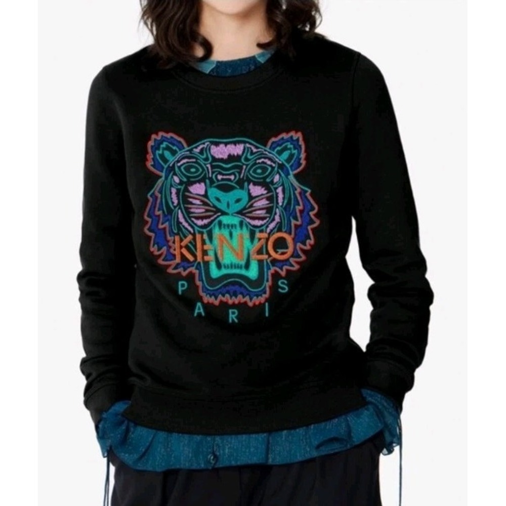 KENZO Paris Embroidered Tiger Hoodie Sweatshirt Women's Black sz M/L